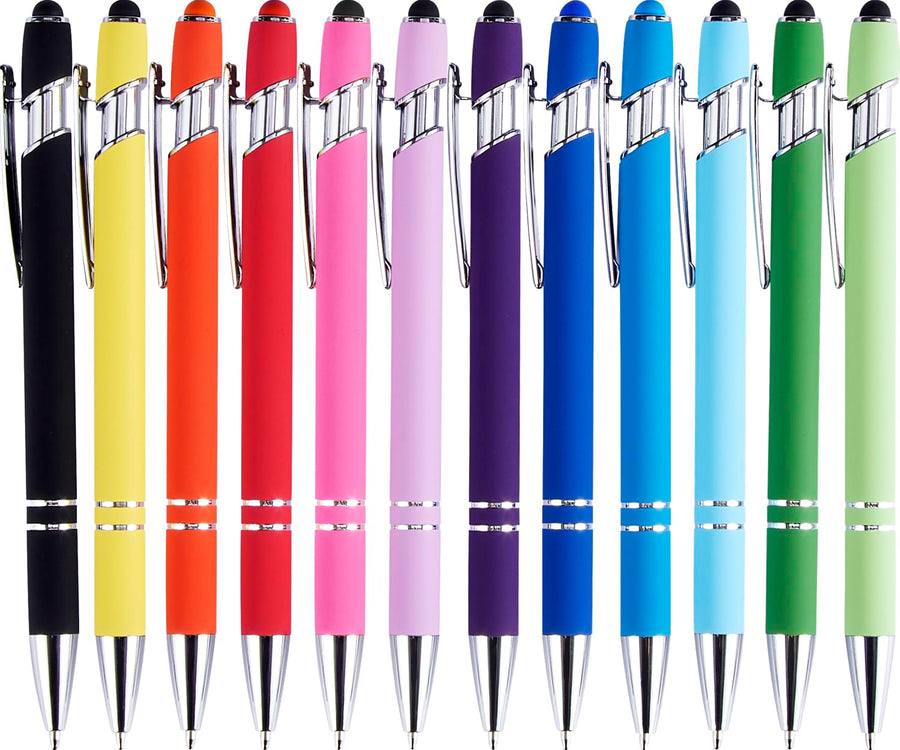 12 Pack Black Gold Ballpoint Pen with Stylus Tip, 1.0 mm Black Ink Smooth Writing Pens, Metal Stylus Pens for Touch Screens