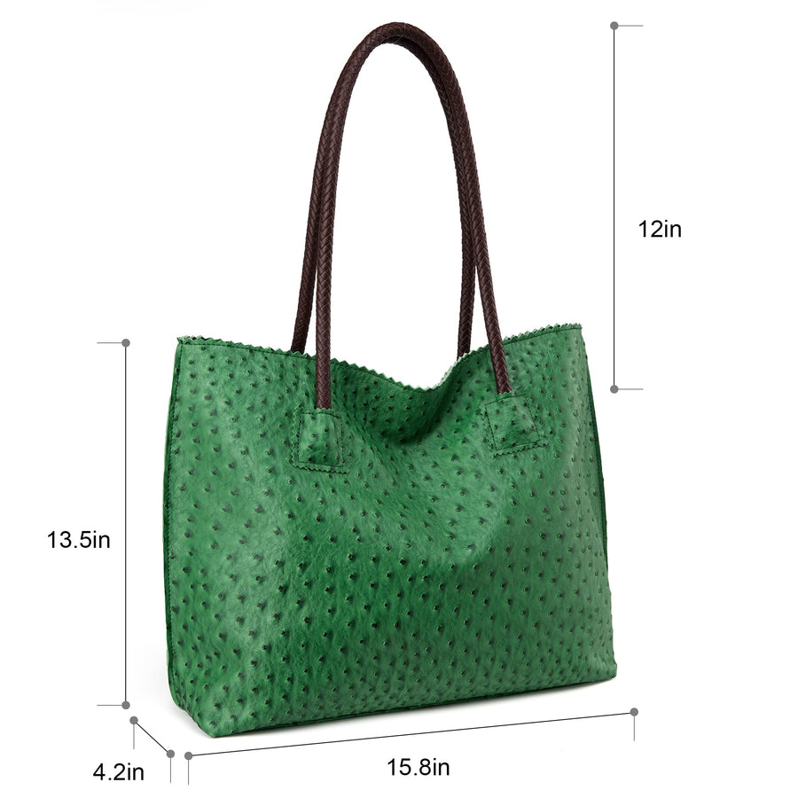 Tote Bag for Women with Zipper Large Ostrich Vegan Leather Shoulder Purses and Handbags