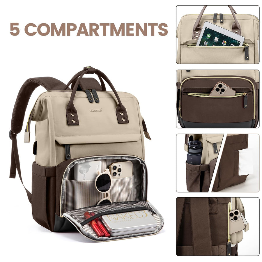 Laptop Backpack for Women, 15.6 Inch Work Business Backpacks Purse with USB Port, Large Capacity Nurse Bag College Bookbag for School, Waterproof Casual Daypack for Travel