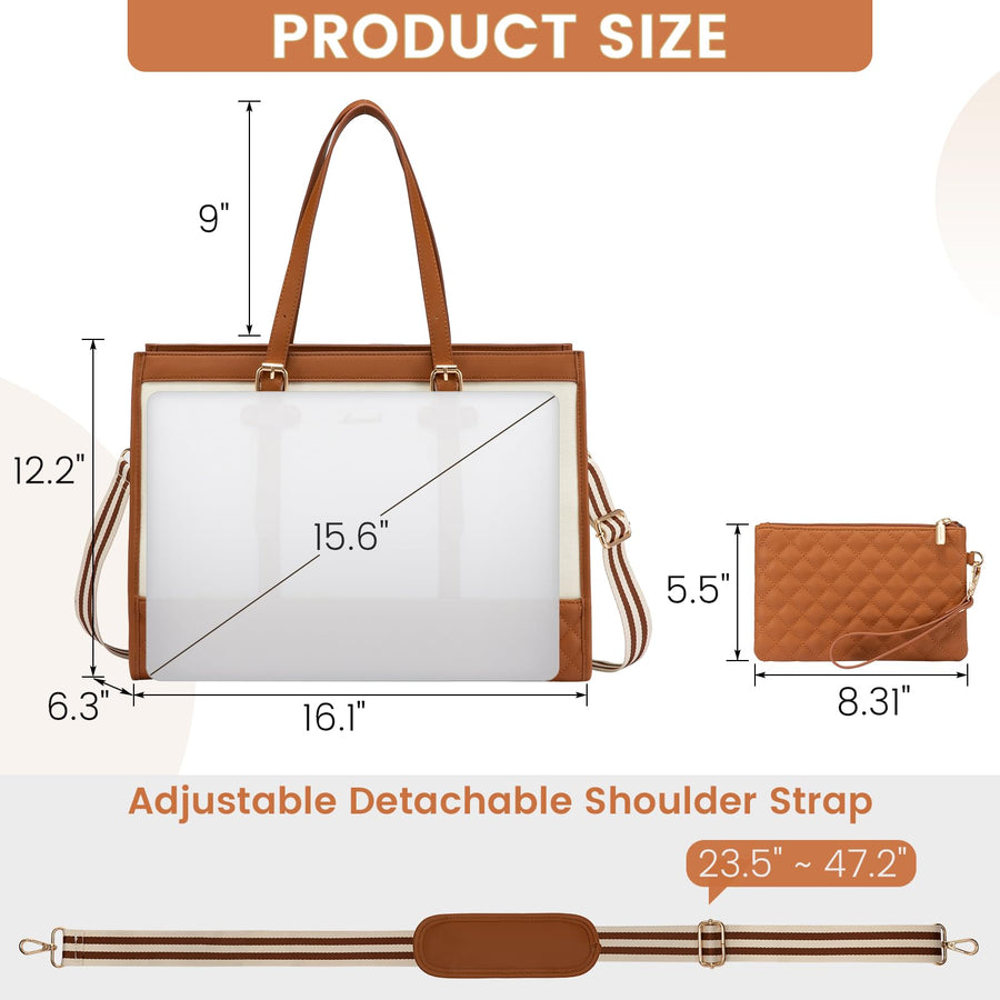 Laptop Bag for Women 15.6 inch Canvas Laptop Tote Bag, Large Capacity Work Bag with Clutch Purse, Computer Bag Office Business Briefcase, Casual Handbag for Travel College Teacher School