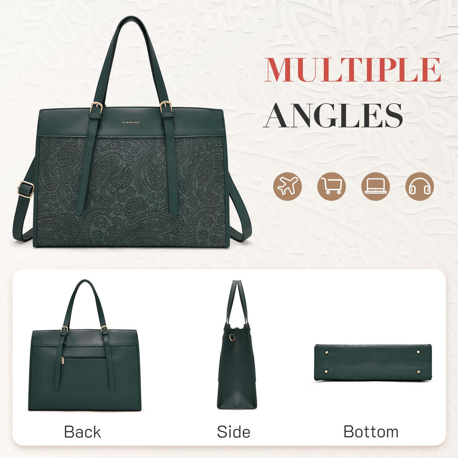 Laptop Tote Bag for Women 15.6 Inch Leather Work Bags Teacher Computer Purse Briefcase Handbag for Office, Travel