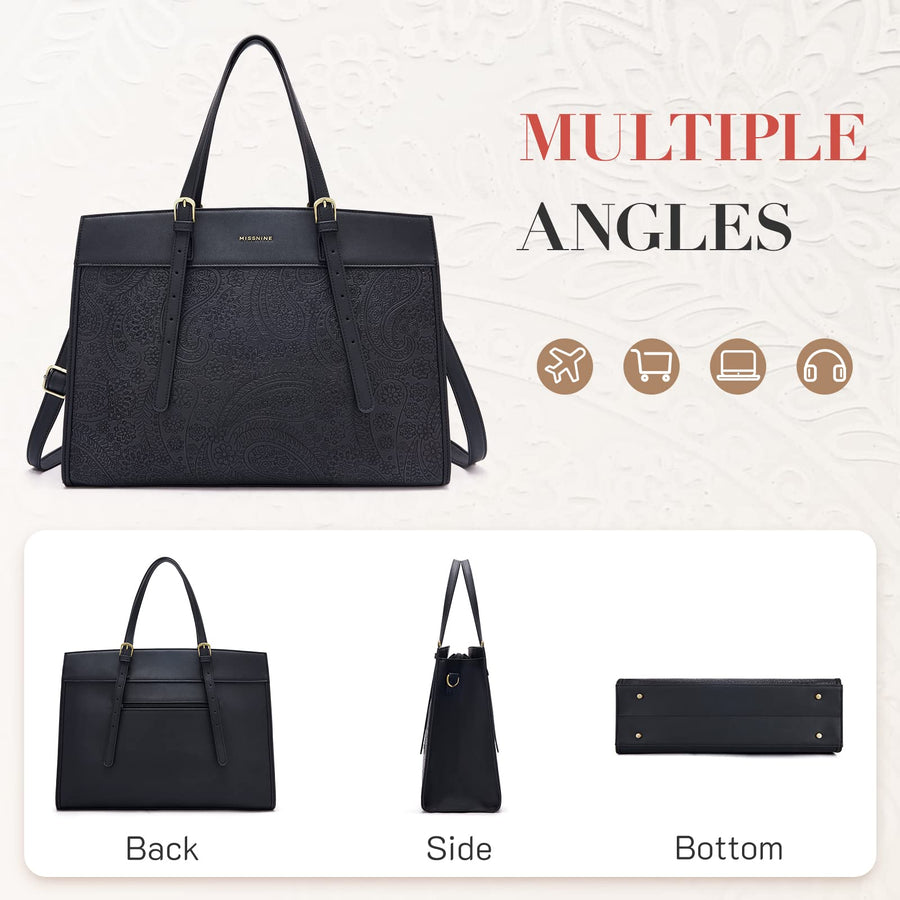 Laptop Tote Bag for Women 15.6 Inch Leather Work Bags Teacher Computer Purse Briefcase Handbag for Office, Travel