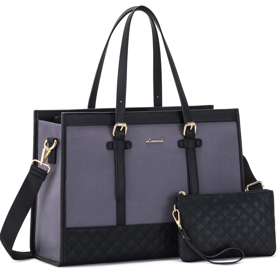 Laptop Bag for Women 15.6 inch Canvas Laptop Tote Bag, Large Capacity Work Bag with Clutch Purse, Computer Bag Office Business Briefcase, Casual Handbag for Travel College Teacher School