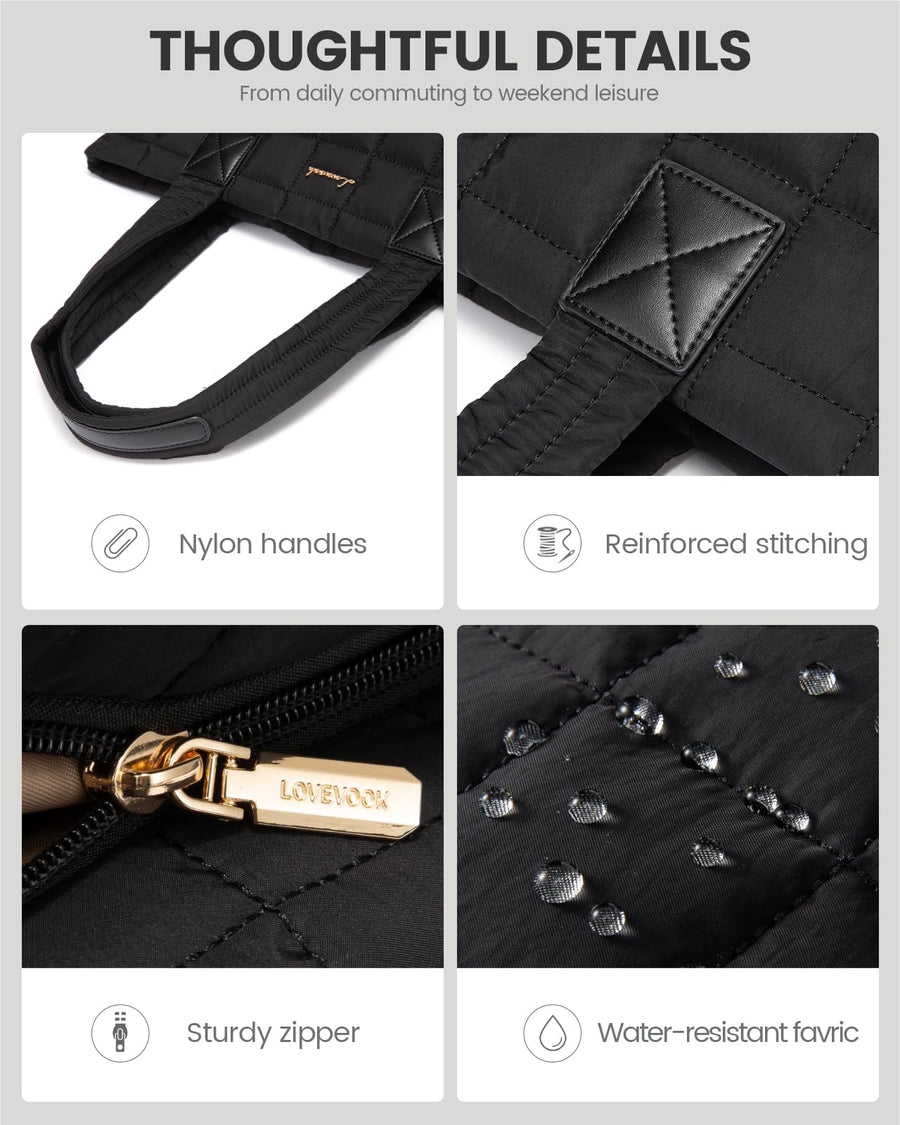 Tote Bag for Women, Large Puffer Tote Bag with Zipper Quilted Light Work Bag