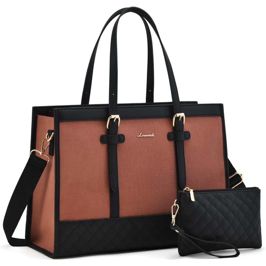 Laptop Bag for Women 15.6 inch Canvas Laptop Tote Bag, Large Capacity Work Bag with Clutch Purse, Computer Bag Office Business Briefcase, Casual Handbag for Travel College Teacher School