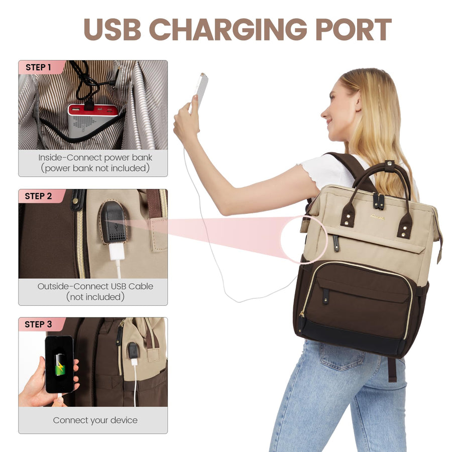 Laptop Backpack for Women, 15.6 Inch Work Business Backpacks Purse with USB Port, Large Capacity Nurse Bag College Bookbag for School, Waterproof Casual Daypack for Travel