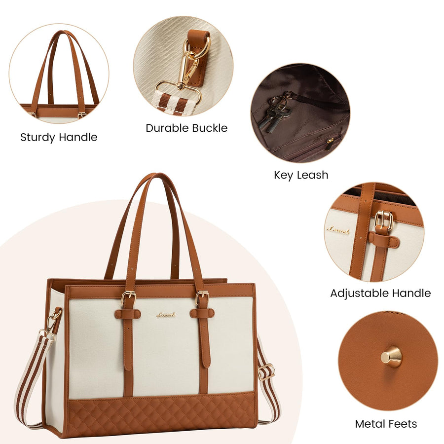 Laptop Bag for Women 15.6 inch Canvas Laptop Tote Bag, Large Capacity Work Bag with Clutch Purse, Computer Bag Office Business Briefcase, Casual Handbag for Travel College Teacher School