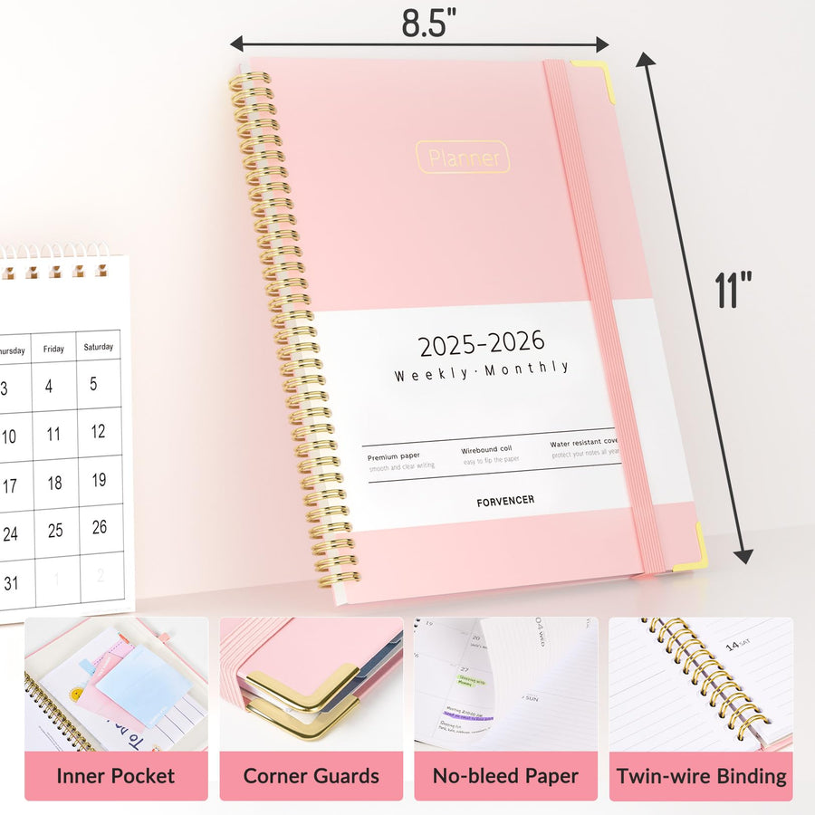 Forvencer Academic Planner 2025-2026, Hardcover Weekly & Monthly Calendar Planner, July 2025 - June 2026, 8.5