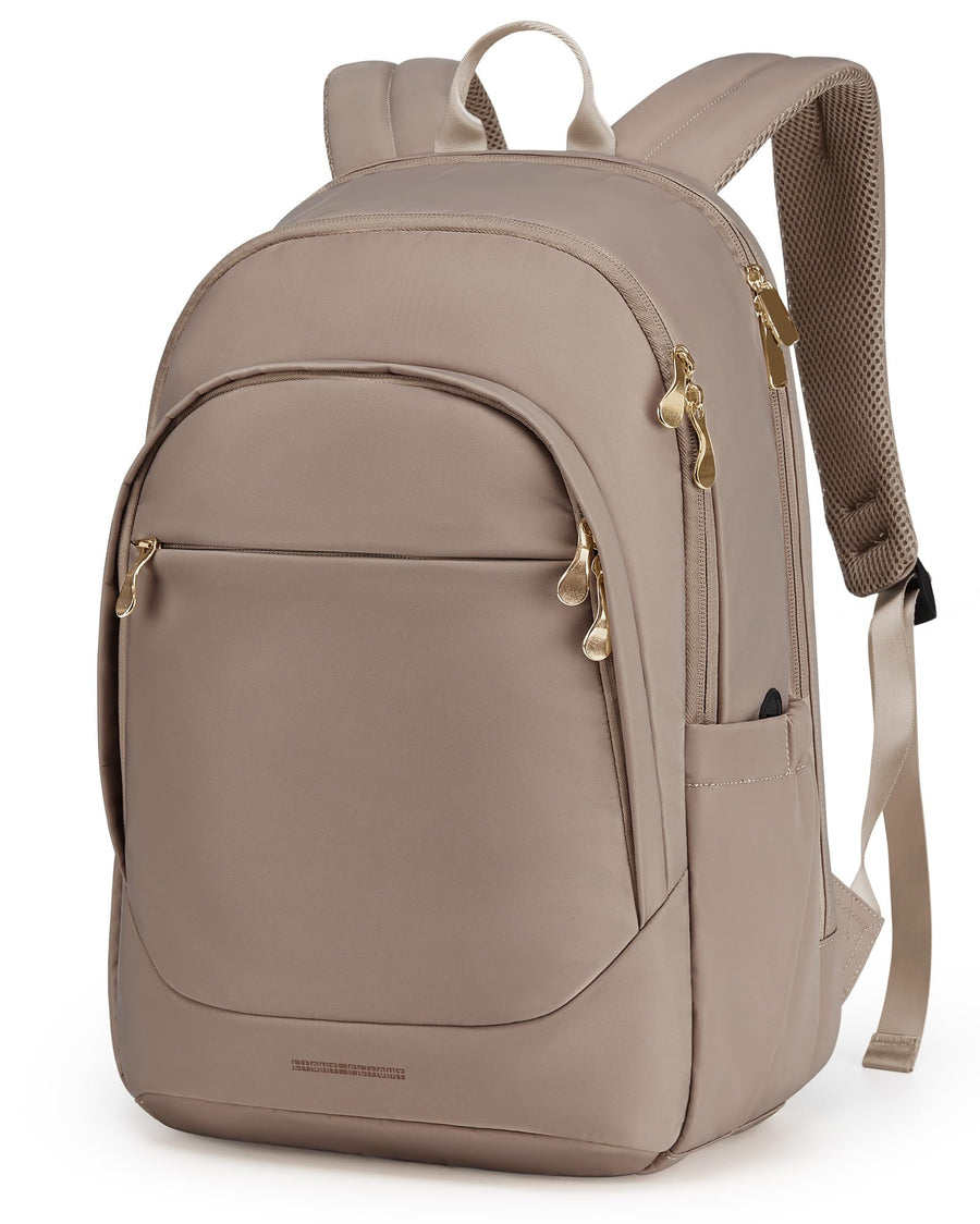 LIGHT FLIGHT Travel Laptop Backpack Women, 15.6 Inch Laptop Backpack with USB Charging Hole, Water Resistant College Bookbag, Black Computer Backpacks for Work, Champagne