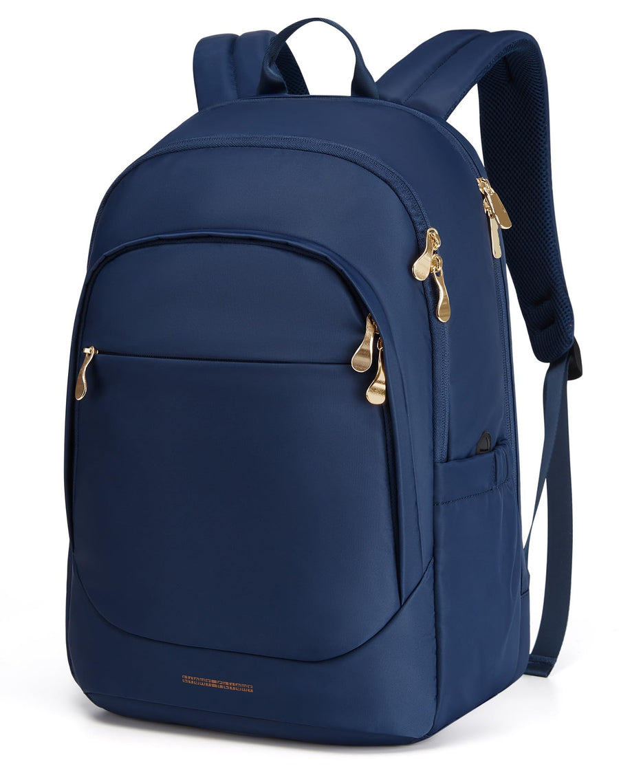 LIGHT FLIGHT Travel Laptop Backpack Women, 15.6 Inch Laptop Backpack with USB Charging Hole, Water Resistant College Bookbag, Black Computer Backpacks for Work, Champagne