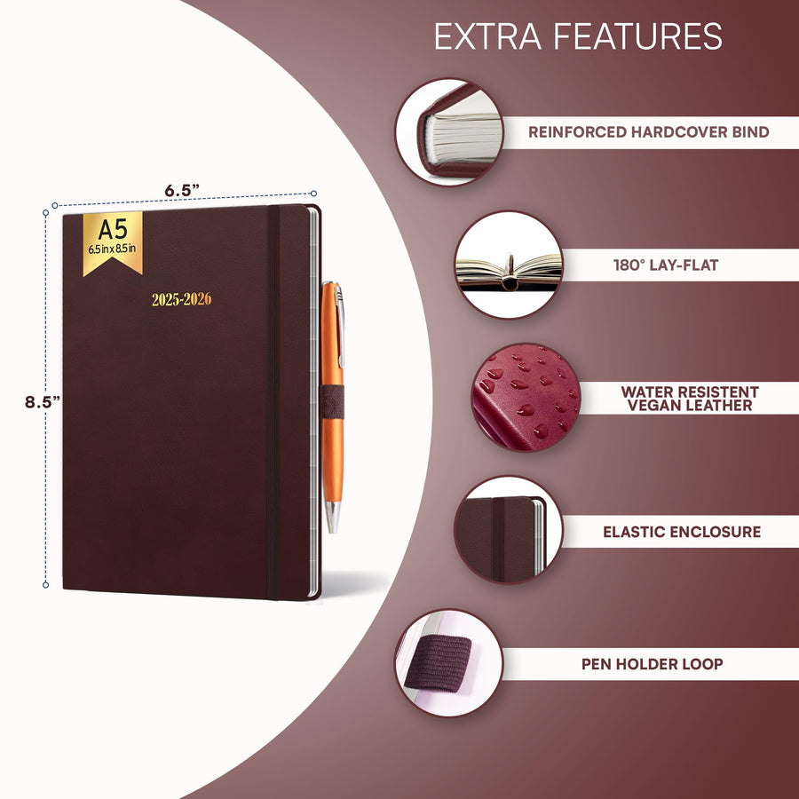 Ensight 2025-2026 HARDCOVER Leather Planner Weekly & Monthly - 8.5x11 Inches - Academic Planner Business Personal or Student - Pen Holder, Thick Paper, July 2025 - June 2026 (Brown)