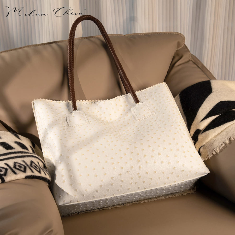 Tote Bag for Women with Zipper Large Ostrich Vegan Leather Shoulder Purses and Handbags