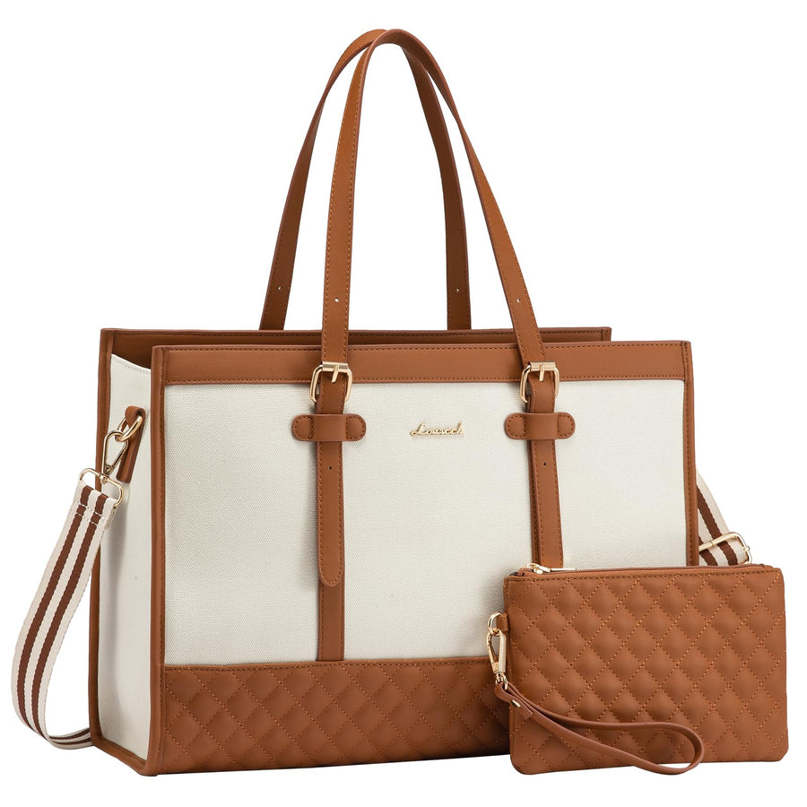 Laptop Bag for Women 15.6 inch Canvas Laptop Tote Bag, Large Capacity Work Bag with Clutch Purse, Computer Bag Office Business Briefcase, Casual Handbag for Travel College Teacher School