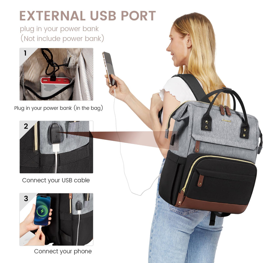 Laptop Backpack for Women, 15.6 Inch Work Business Backpacks Purse with USB Port, Large Capacity Nurse Bag College Bookbag for School, Waterproof Casual Daypack for Travel