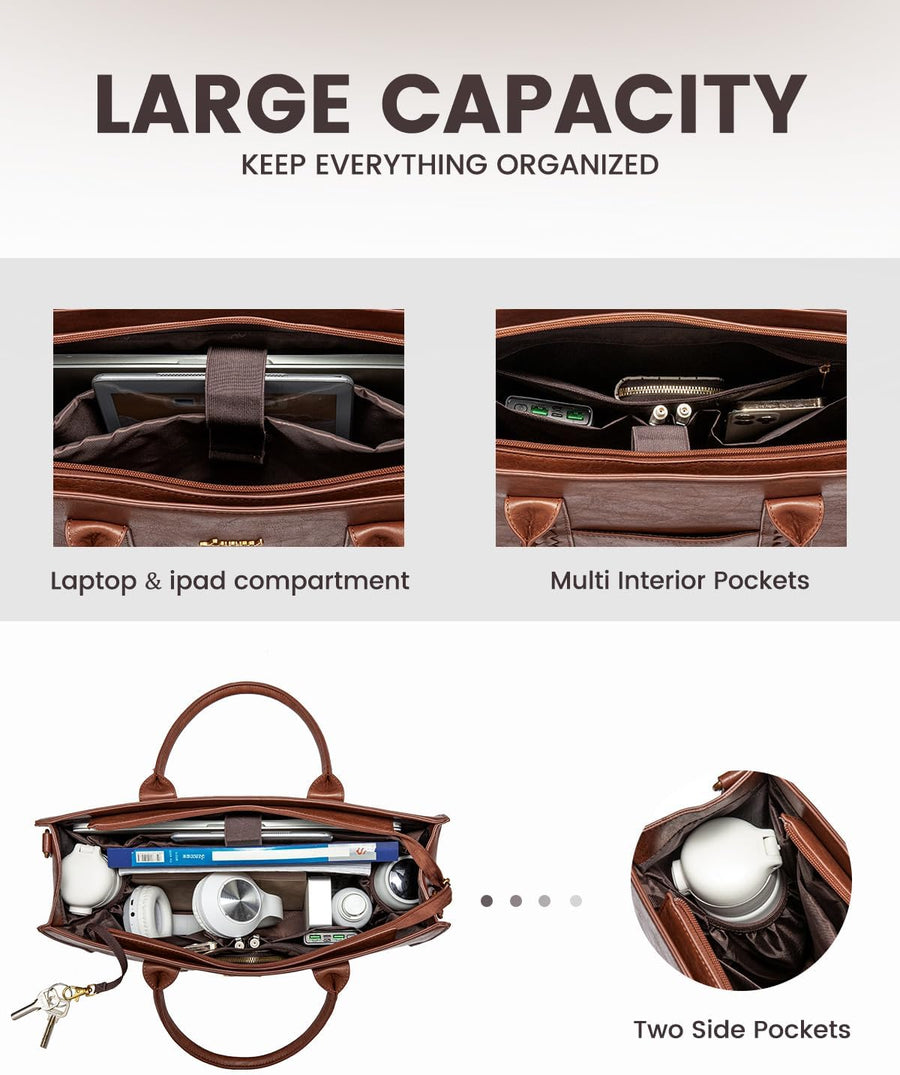 Brown Leather 15.6 Inch Laptop Tote Bag