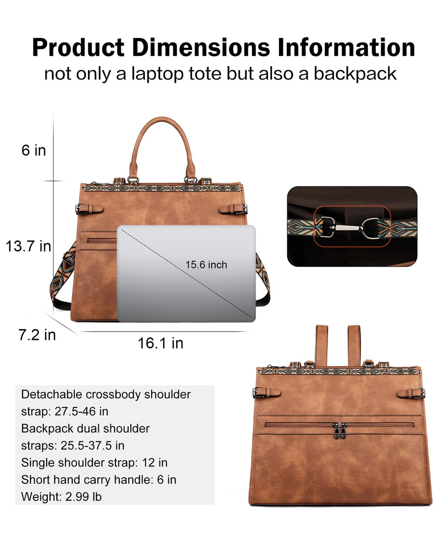 FADEON Laptop Bag for Women Designer PU Leather Large Tote Bags Packpack Purses with 15.6 Laptop Compartment Shoulder Handbag