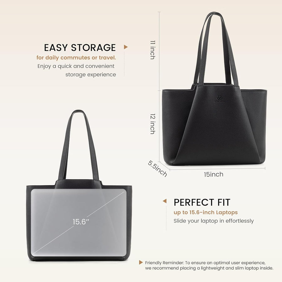 LOVEVOOK Women's 15.6 Inch Premium Leather Laptop Tote