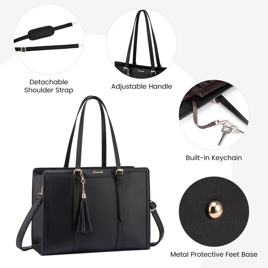 15.6-inch Canvas Laptop Tote with Clutch for Women - Lightweight, Large Capacity for Work, Travel, School
