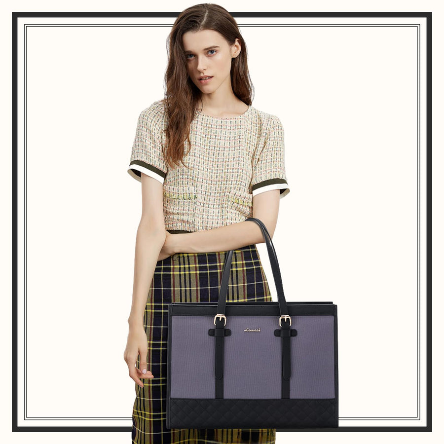 Laptop Bag for Women 15.6 inch Canvas Laptop Tote Bag, Large Capacity Work Bag with Clutch Purse, Computer Bag Office Business Briefcase, Casual Handbag for Travel College Teacher School