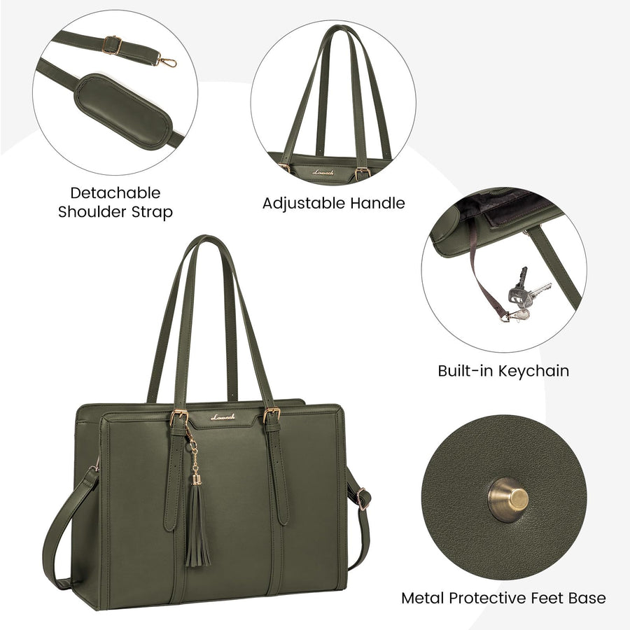 15.6-inch Canvas Laptop Tote with Clutch for Women - Lightweight, Large Capacity for Work, Travel, School