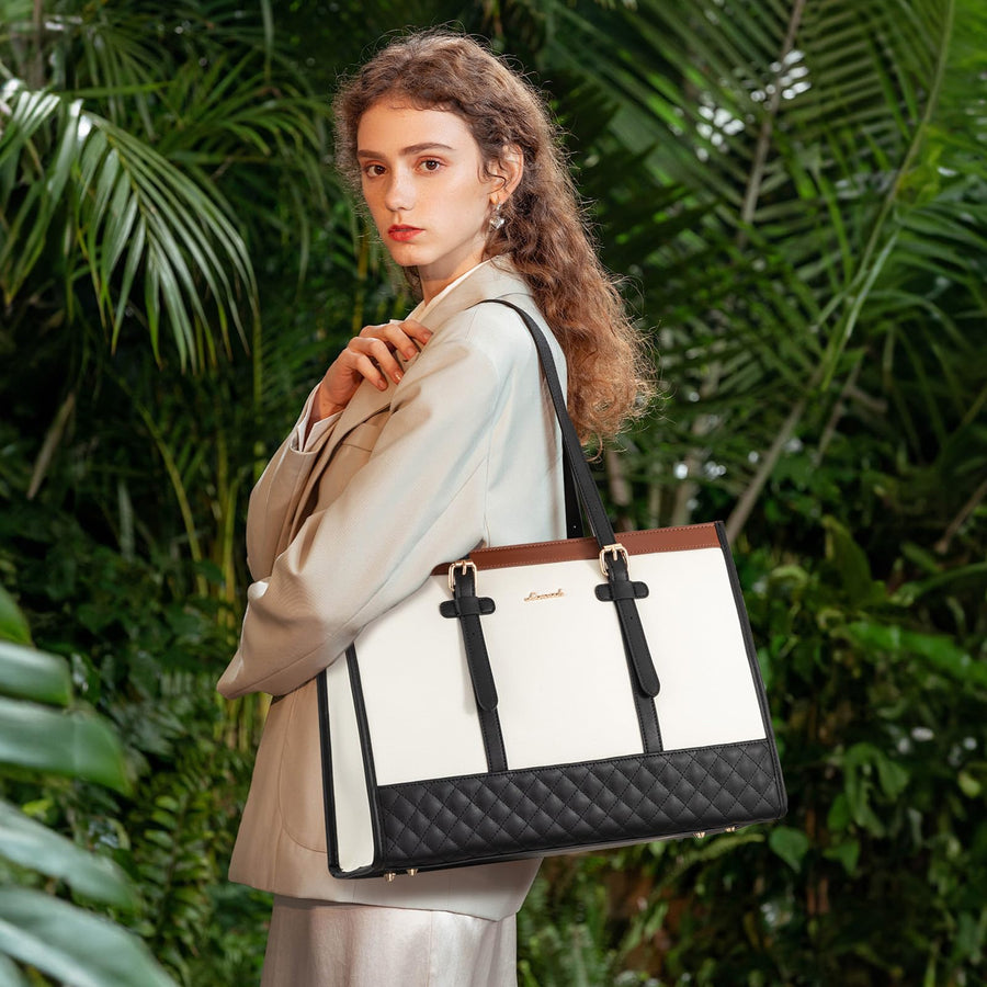 Laptop Bag for Women 15.6 inch Canvas Laptop Tote Bag, Large Capacity Work Bag with Clutch Purse, Computer Bag Office Business Briefcase, Casual Handbag for Travel College Teacher School