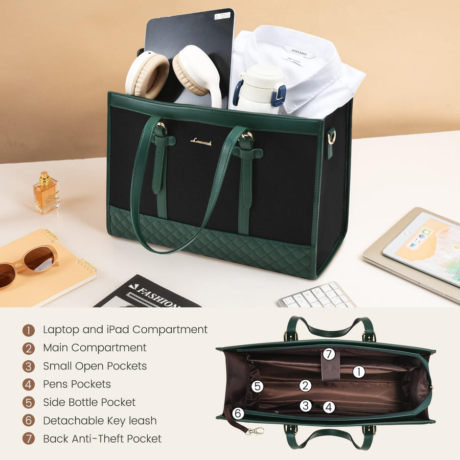 Laptop Bag for Women 15.6 inch Canvas Laptop Tote Bag, Large Capacity Work Bag with Clutch Purse, Computer Bag Office Business Briefcase, Casual Handbag for Travel College Teacher School