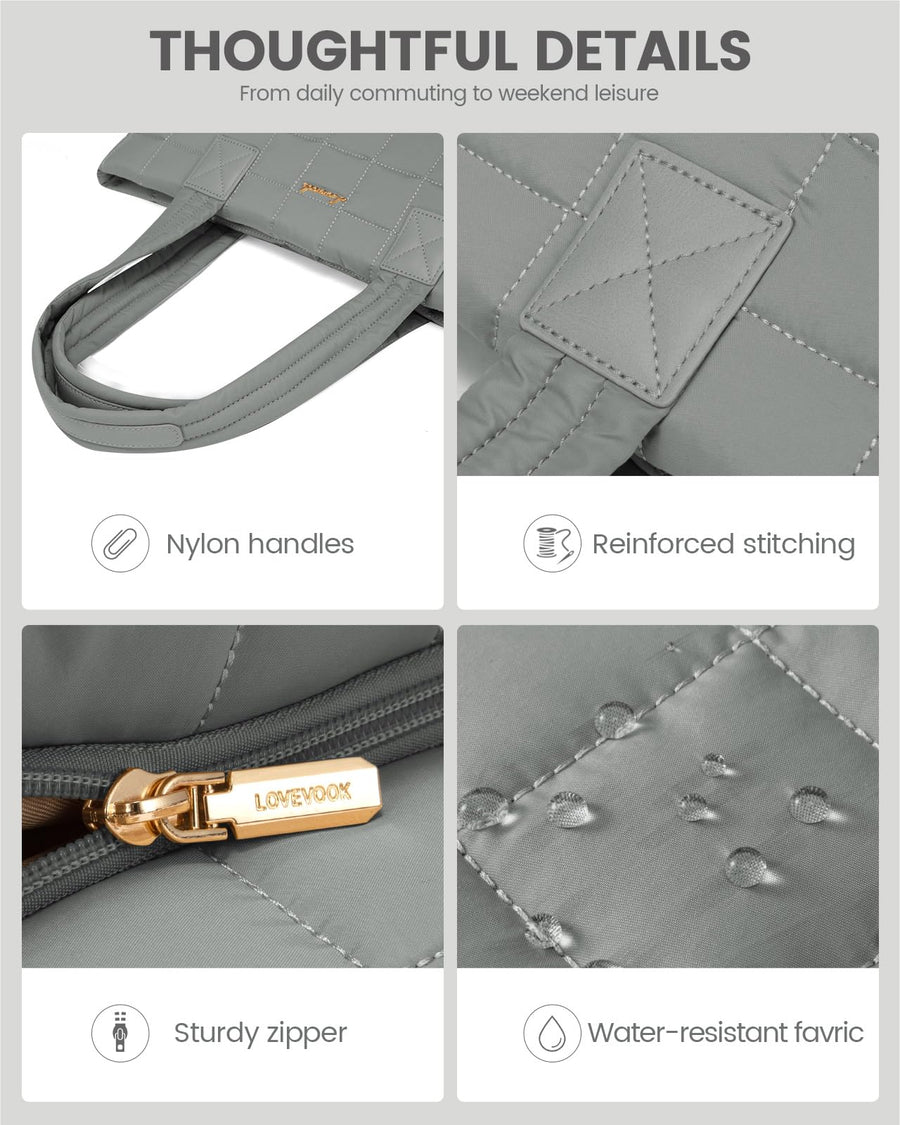 Tote Bag for Women, Large Puffer Tote Bag with Zipper Quilted Light Work Bag