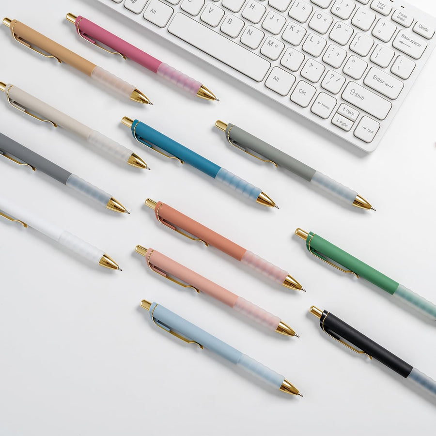 Ballpoint Pens Black Medium Point 1mm Pen with Super Soft Grip Ball Point Pen for Men Women Retractable Pens (gold-12 pcs)