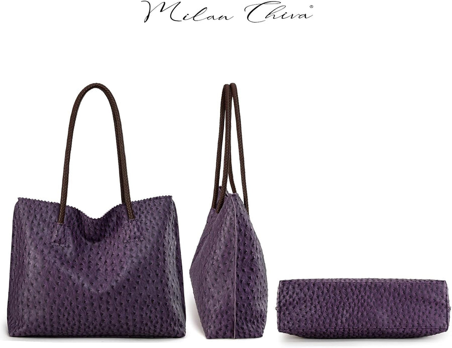 Tote Bag for Women with Zipper Large Ostrich Vegan Leather Shoulder Purses and Handbags
