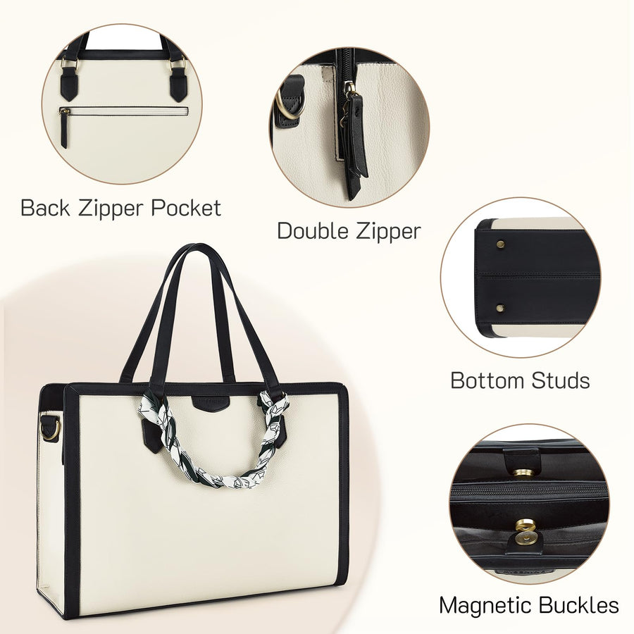 Laptop Tote Bag for Women 15.6 Inch Leather Work Bags Teacher Computer Purse Briefcase Handbag for Office, Travel
