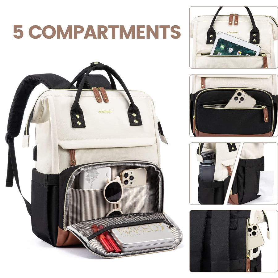 Laptop Backpack for Women, 15.6 Inch Work Business Backpacks Purse with USB Port, Large Capacity Nurse Bag College Bookbag for School, Waterproof Casual Daypack for Travel