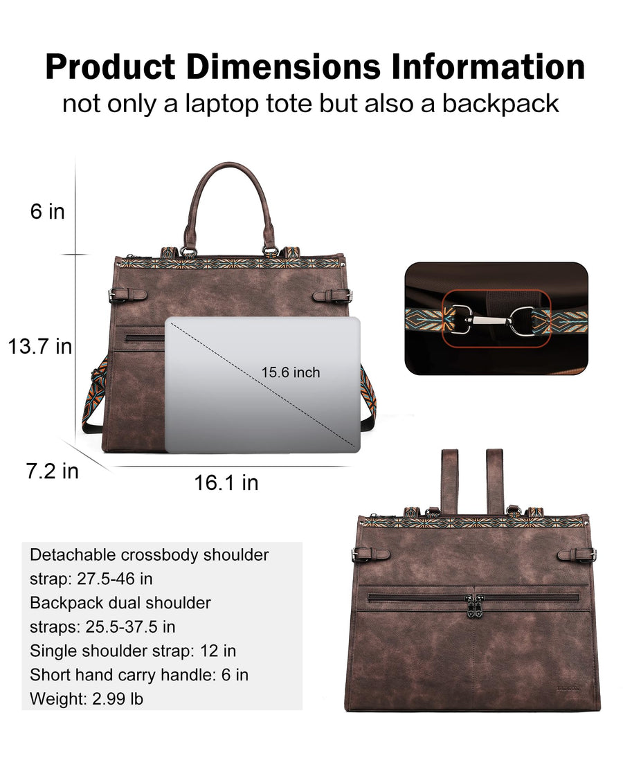 FADEON Laptop Bag for Women Designer PU Leather Large Tote Bags Packpack Purses with 15.6 Laptop Compartment Shoulder Handbag