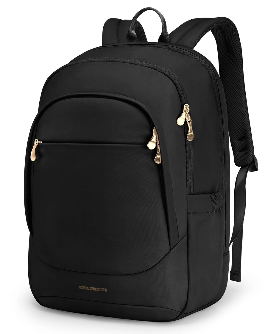 LIGHT FLIGHT Travel Laptop Backpack Women, 15.6 Inch Laptop Backpack with USB Charging Hole, Water Resistant College Bookbag, Black Computer Backpacks for Work, Champagne