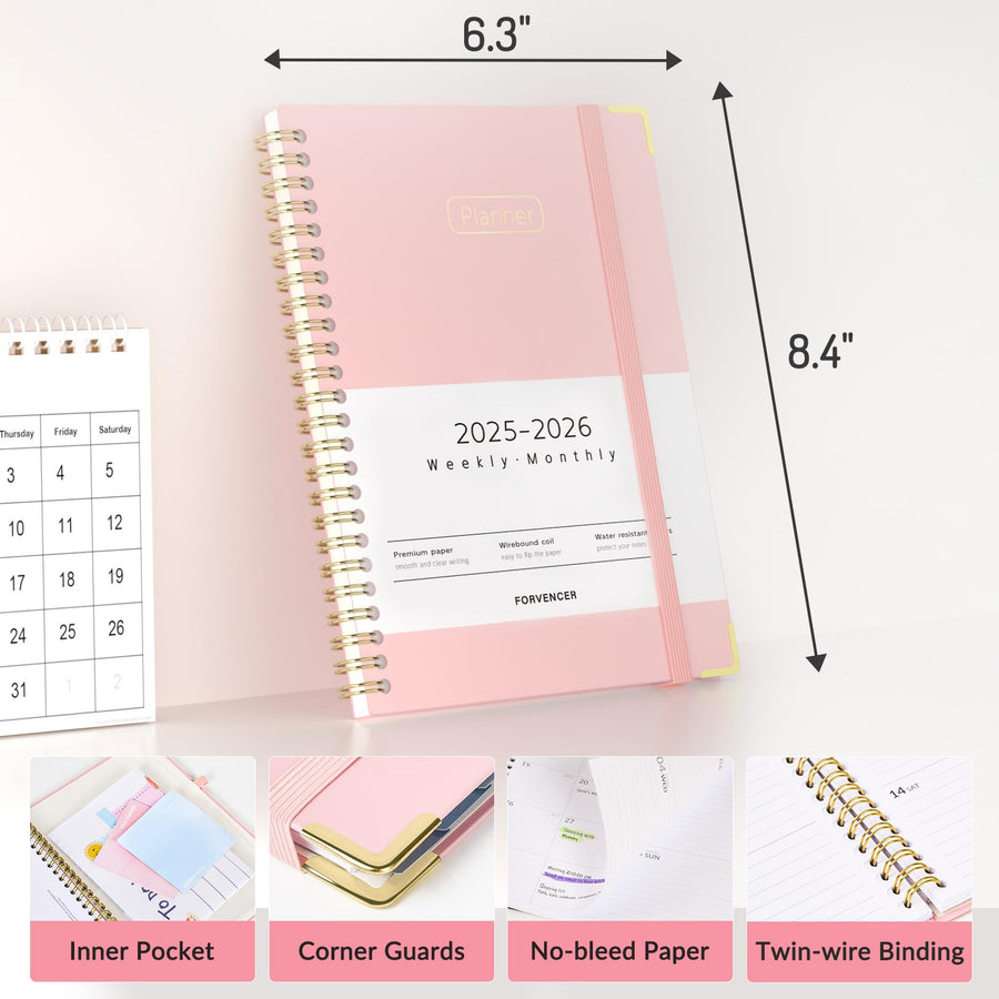 Forvencer Academic Planner 2025-2026, Hardcover Weekly & Monthly Calendar Planner, July 2025 - June 2026, 8.5
