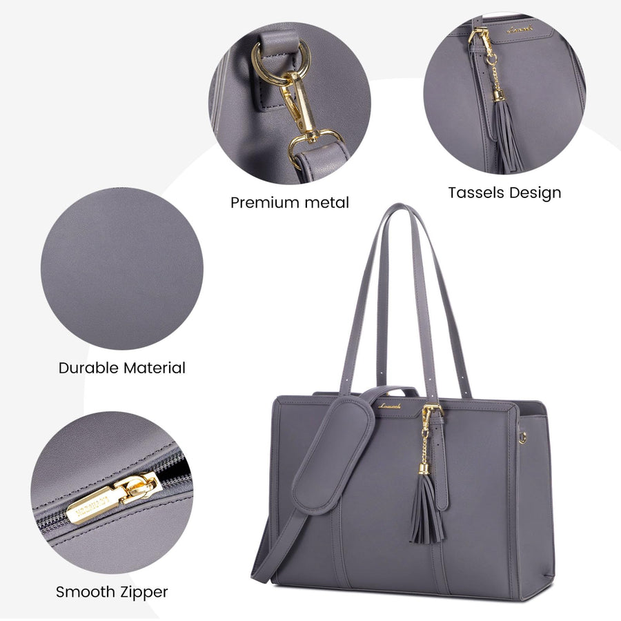 15.6-inch Canvas Laptop Tote with Clutch for Women - Lightweight, Large Capacity for Work, Travel, School