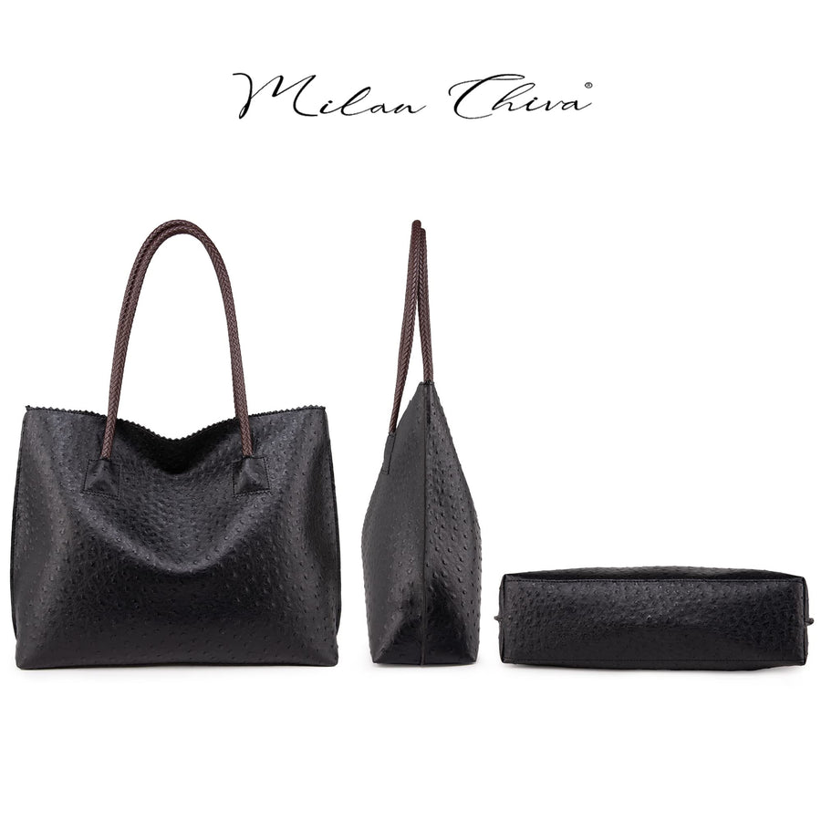 Tote Bag for Women with Zipper Large Ostrich Vegan Leather Shoulder Purses and Handbags