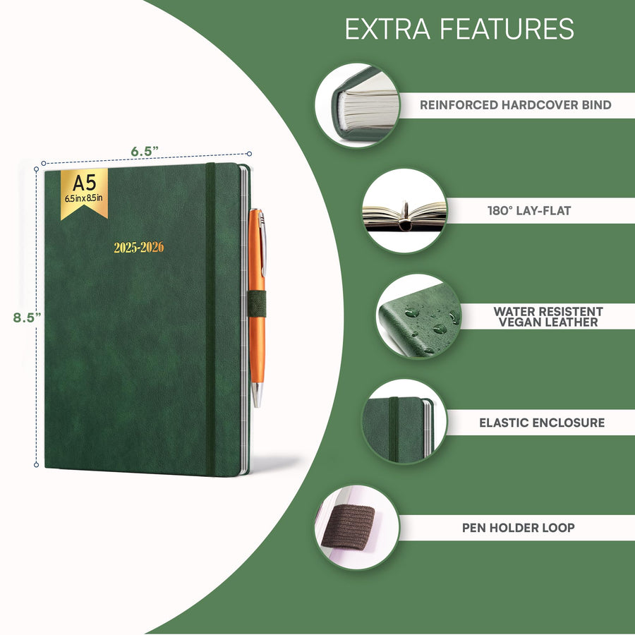 Ensight 2025-2026 HARDCOVER Leather Planner Weekly & Monthly - 8.5x11 Inches - Academic Planner Business Personal or Student - Pen Holder, Thick Paper, July 2025 - June 2026 (Brown)