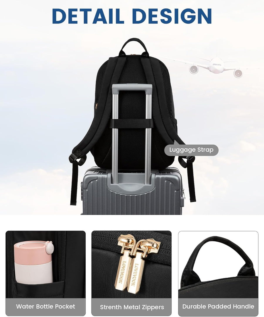 Laptop Backpack for Women, 15.6 Inch Work Backpack Purse, Large Capacity Stylish Daypack, Business Computer Bag, Travel Backpack for College, Black