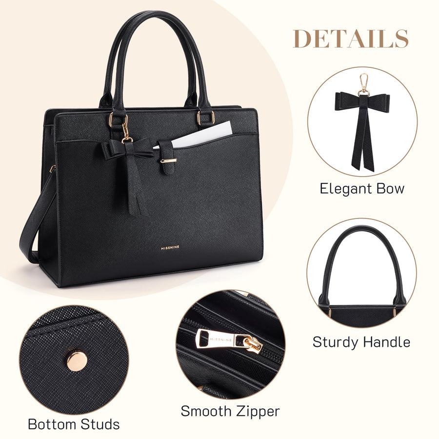 Laptop Tote Bag for Women 15.6 Inch Leather Work Bags Teacher Computer Purse Briefcase Handbag for Office, Travel