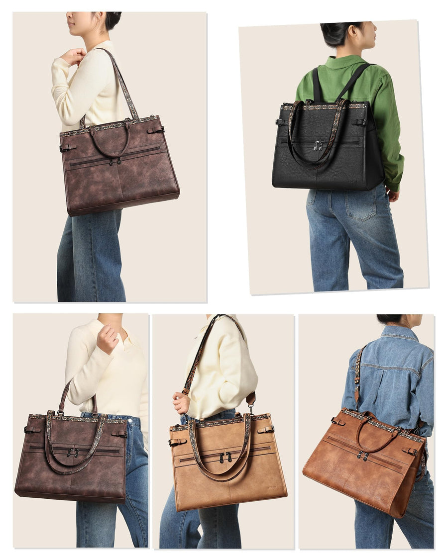 FADEON Laptop Bag for Women Designer PU Leather Large Tote Bags Packpack Purses with 15.6 Laptop Compartment Shoulder Handbag