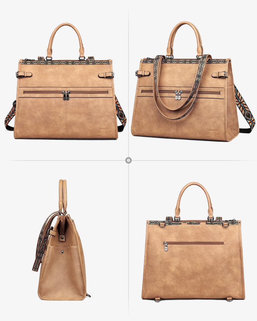 FADEON Laptop Bag for Women Designer PU Leather Large Tote Bags Packpack Purses with 15.6 Laptop Compartment Shoulder Handbag