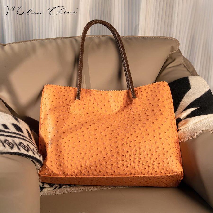 Tote Bag for Women with Zipper Large Ostrich Vegan Leather Shoulder Purses and Handbags