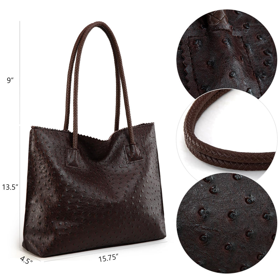 Tote Bag for Women with Zipper Large Ostrich Vegan Leather Shoulder Purses and Handbags