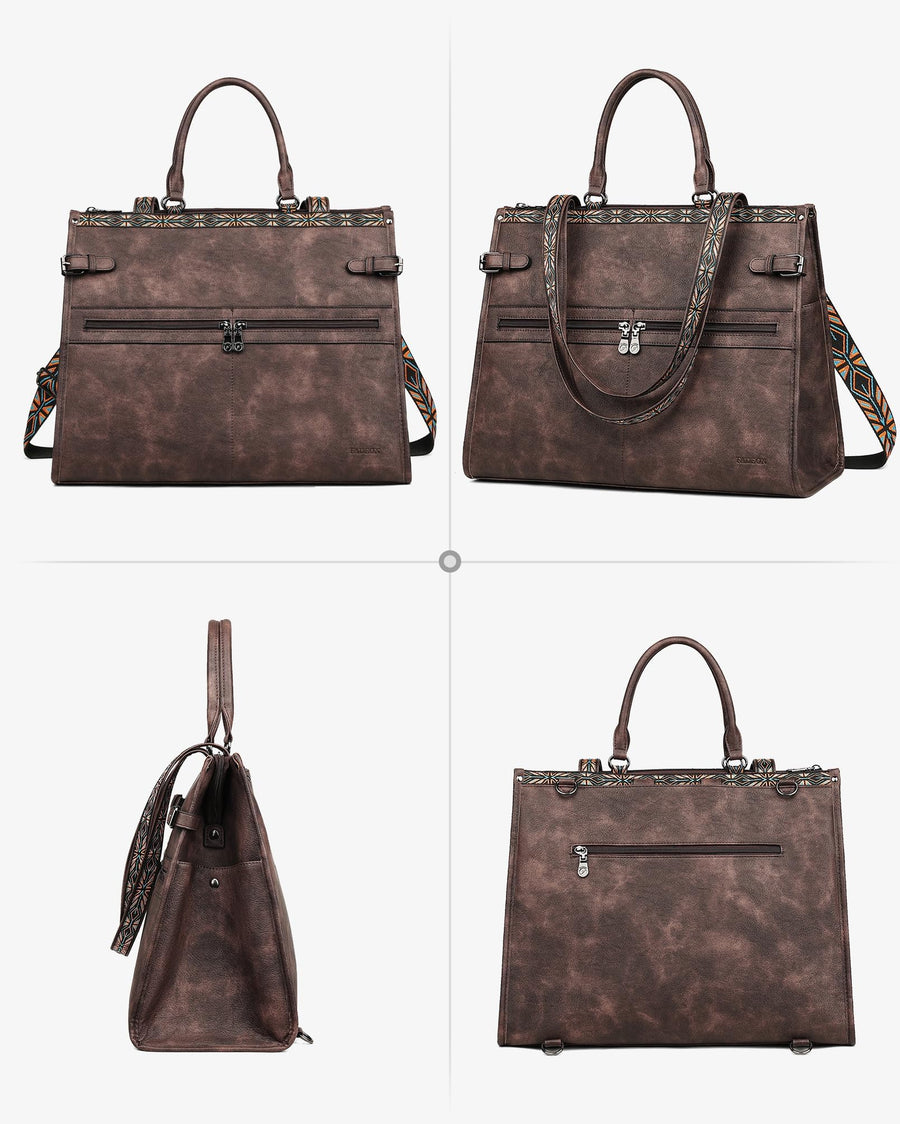 FADEON Laptop Bag for Women Designer PU Leather Large Tote Bags Packpack Purses with 15.6 Laptop Compartment Shoulder Handbag