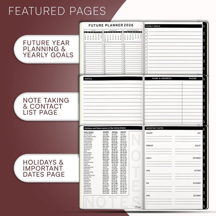 Ensight 2025-2026 HARDCOVER Leather Planner Weekly & Monthly - 8.5x11 Inches - Academic Planner Business Personal or Student - Pen Holder, Thick Paper, July 2025 - June 2026 (Brown)