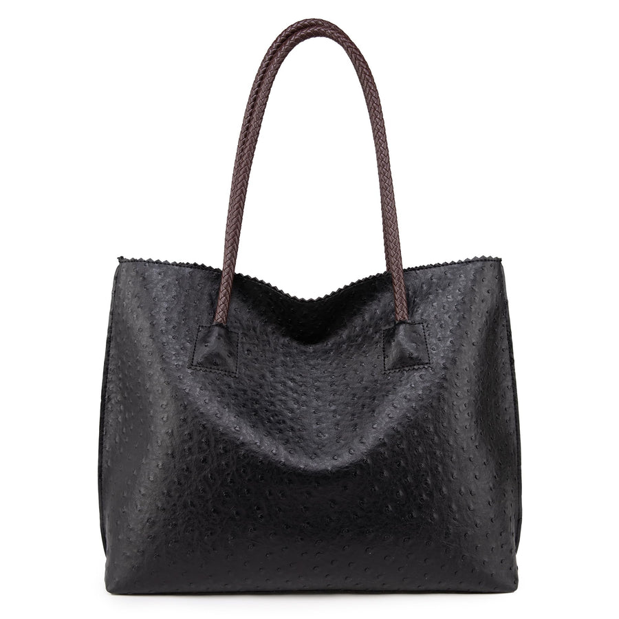 Tote Bag for Women with Zipper Large Ostrich Vegan Leather Shoulder Purses and Handbags