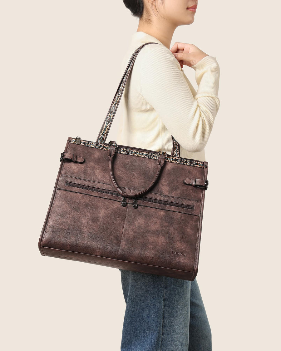 FADEON Laptop Bag for Women Designer PU Leather Large Tote Bags Packpack Purses with 15.6 Laptop Compartment Shoulder Handbag
