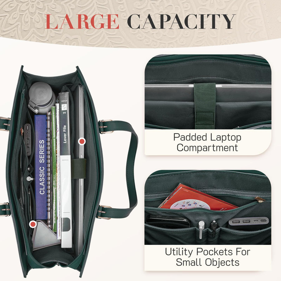 Laptop Tote Bag for Women 15.6 Inch Leather Work Bags Teacher Computer Purse Briefcase Handbag for Office, Travel