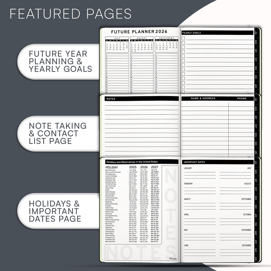 Ensight 2025-2026 HARDCOVER Leather Planner Weekly & Monthly - 8.5x11 Inches - Academic Planner Business Personal or Student - Pen Holder, Thick Paper, July 2025 - June 2026 (Brown)