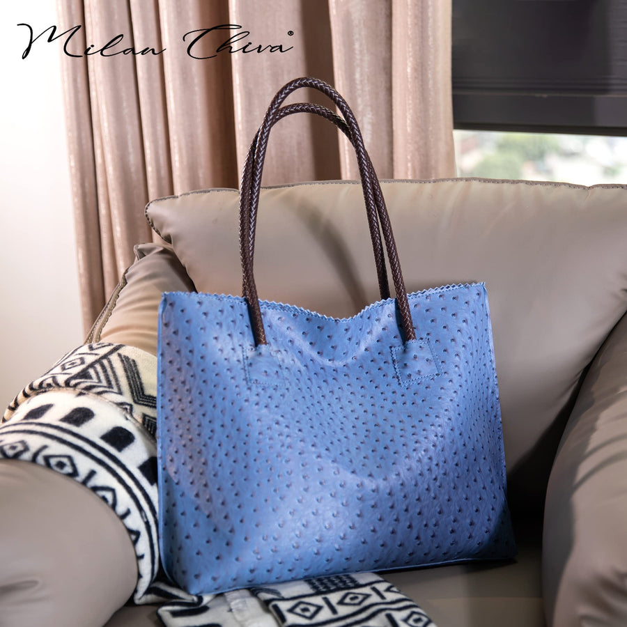 Tote Bag for Women with Zipper Large Ostrich Vegan Leather Shoulder Purses and Handbags